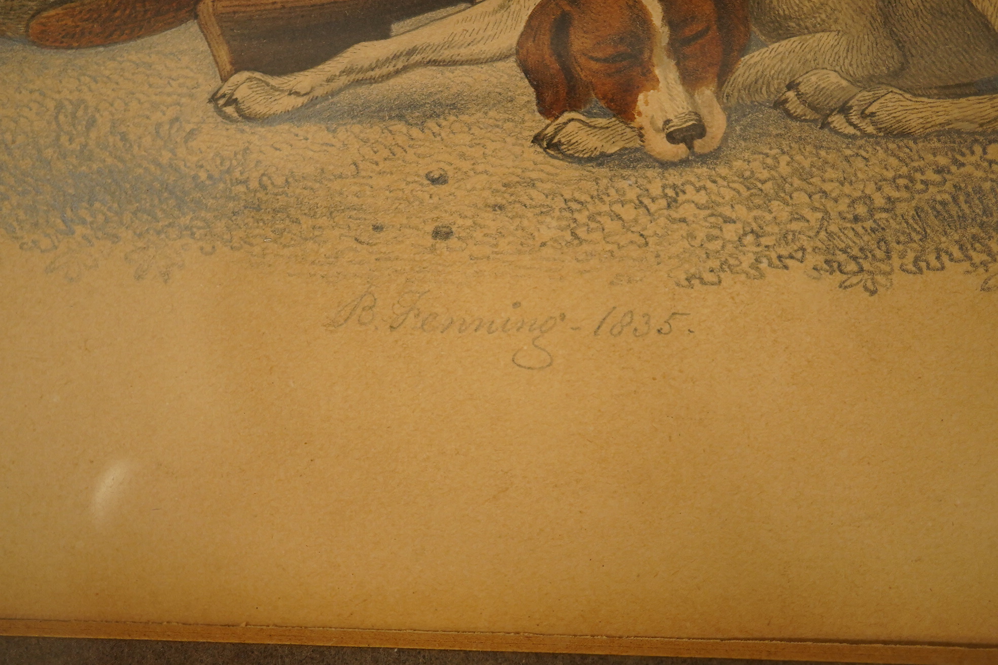 B. Jenning, pencil and watercolour, Study of a hound and dead game, signed and dated 1835, 16 x 21cm. Condition - fair